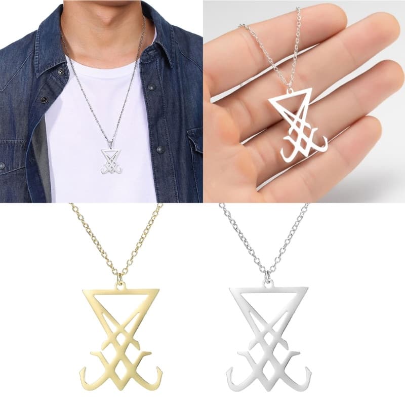 Sigil Lúcifer Pingente Colar Jóias Aço Inoxidável Símbolo Satanás Corrente Presentes Masculinos Fá