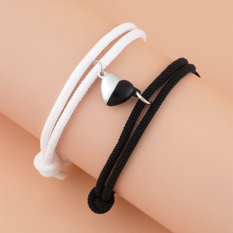 1 par de pulseira Casal Magnética  em forma de coração para amantes pulseiras de amizade corda trançada