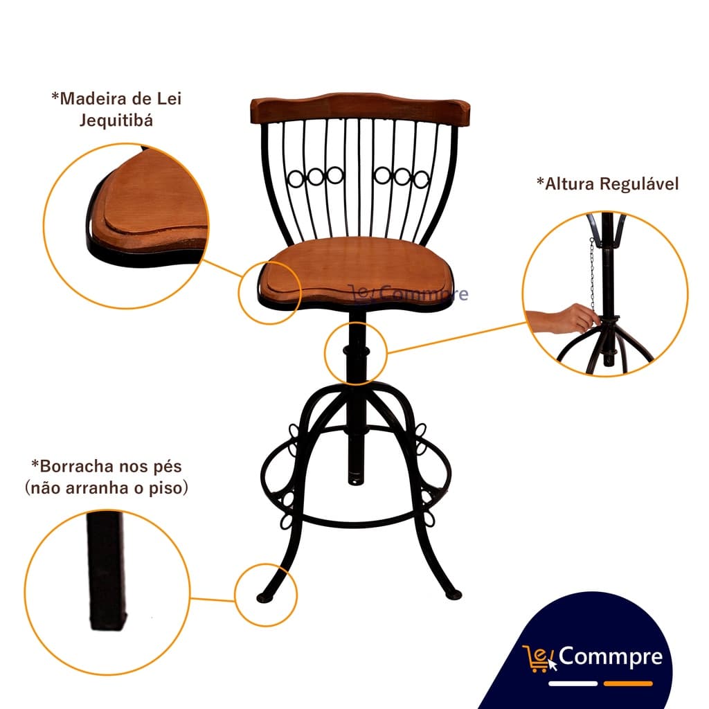 2 Banquetas Balcão Regulável e Giratória Área Externa Gourmet Exclusivo Oferta