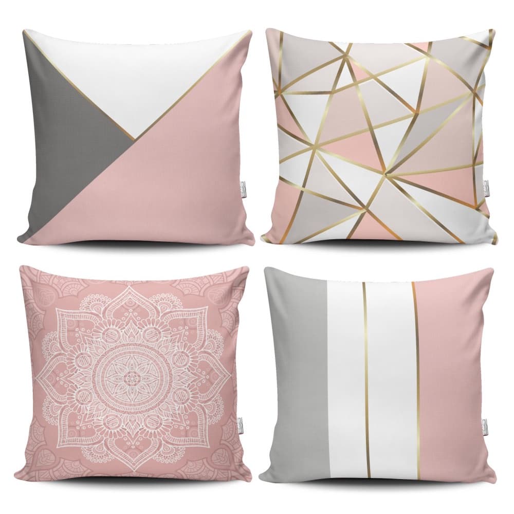 Kit 4 Almofadas Silicone Premium Estampadas Modernas - 42 cm x 42 cm - Mandala Rosa