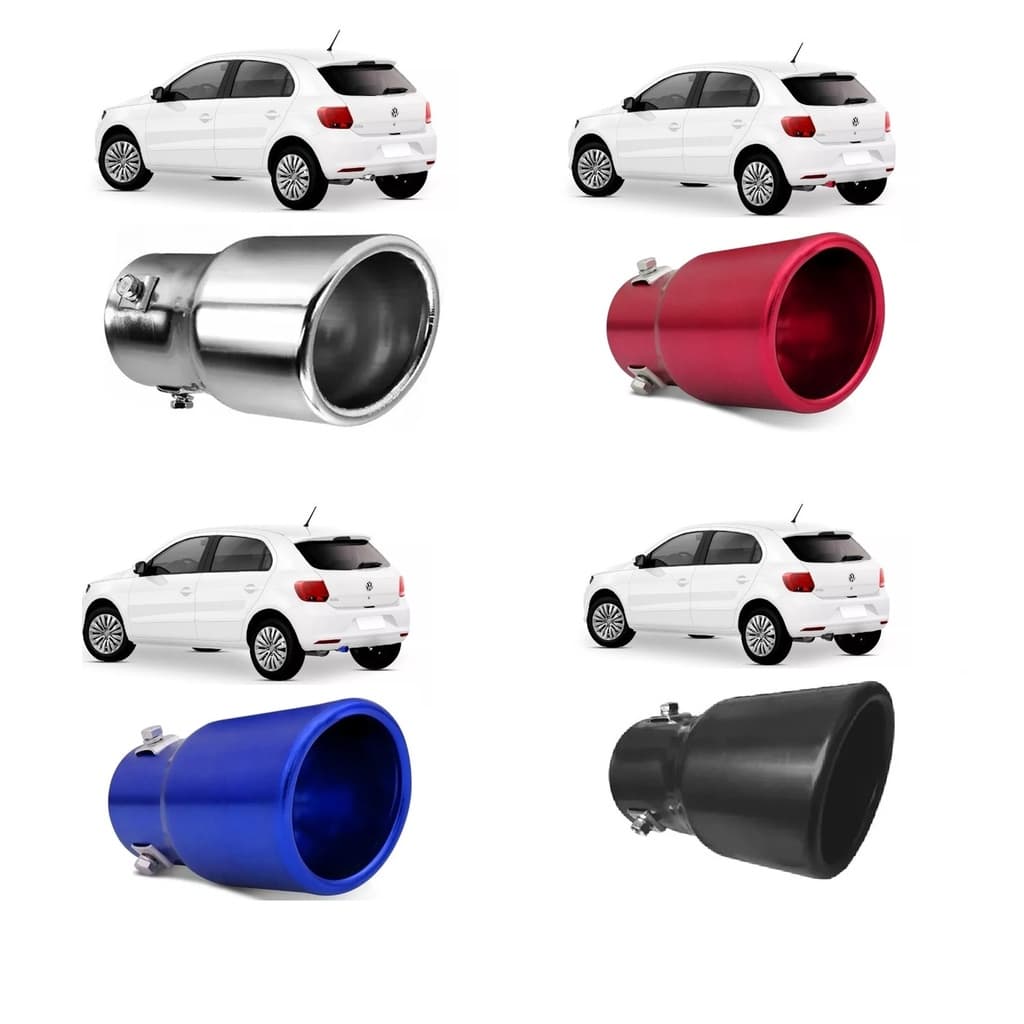 Ponteira de Escapamento Esportiva  Automotiva Carro Universal Prata Azul Preta Vermelha Carbono