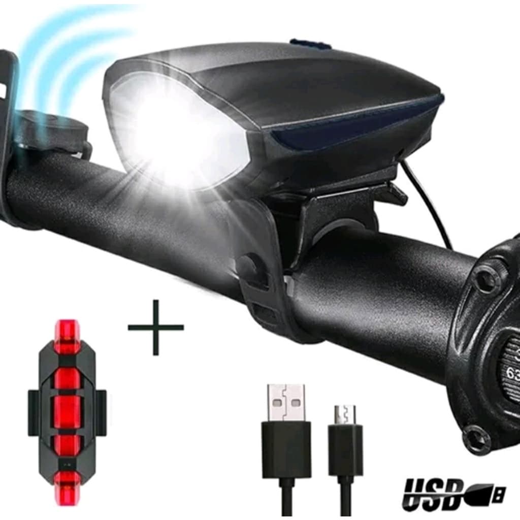 Kit Lanterna E Farol Bicicleta Bike Luz Utra Led A Prova D'agua e Buzina