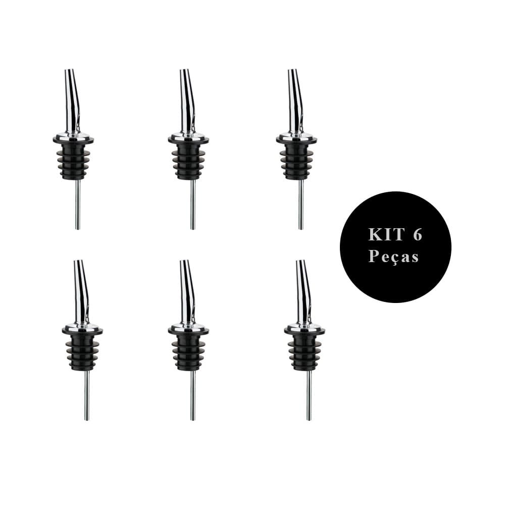 Kit 6 Bico Dosador Profissional em Aço Inox Garrafa de Bebida Azeite Mel Bar Bartender Mixologia