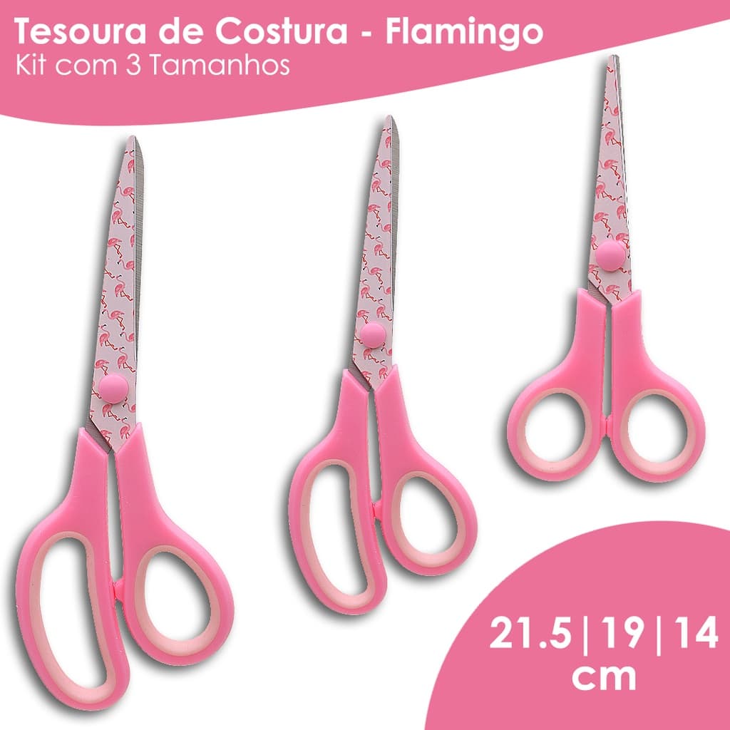 Tesoura De Costura Decorada Flamingo Kit C/ 03 - Kaftor