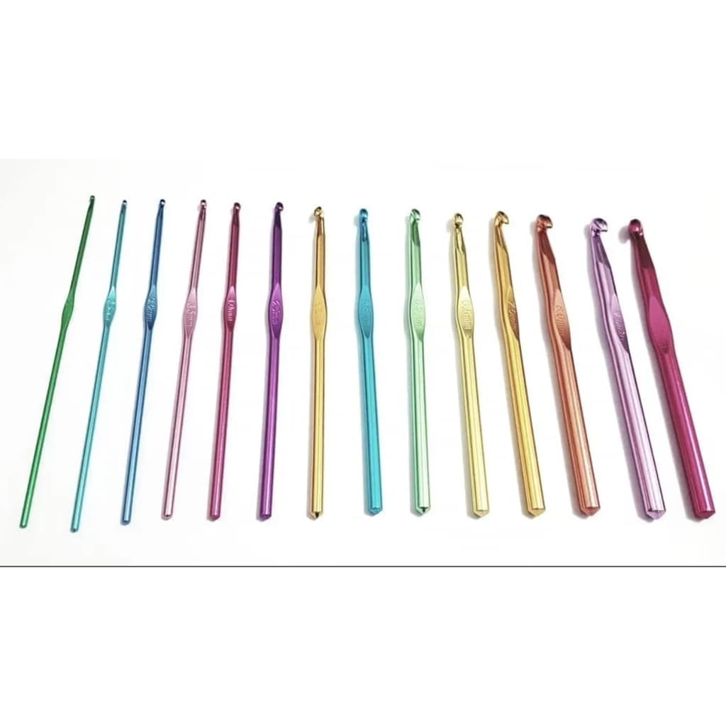 Kit Com 14 Agulhas De Crochê Cabo De Alumínio Fio Grosso