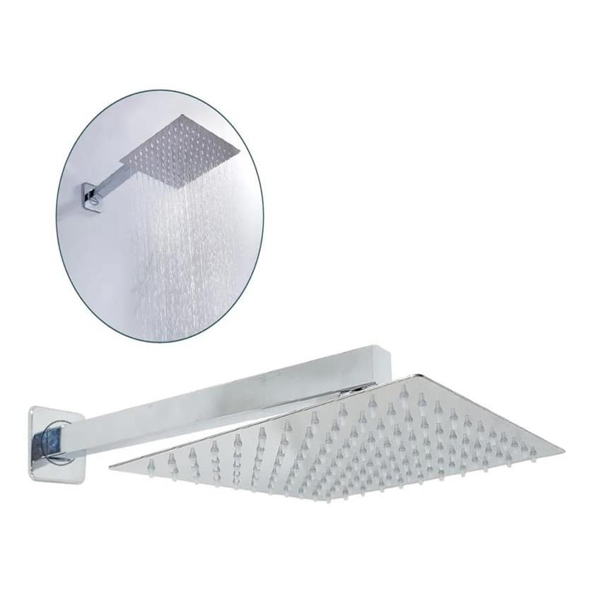 Ducha Chuveiro Slim Quadrado Metal 30x30cm Com Braco 38cm