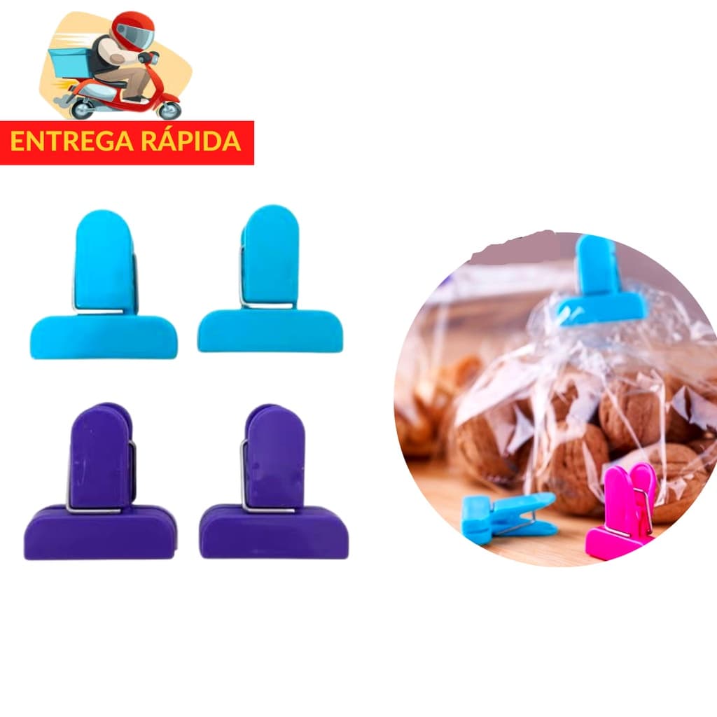 Kit Prendedores de Embalagens Plastico 4 Unidades - Prendedores Fechador de Alimentos