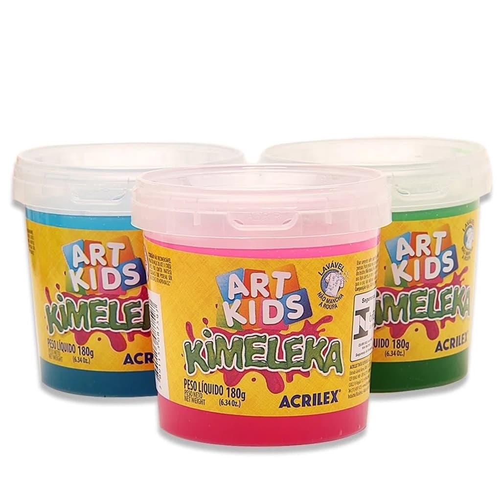 Kit c/ 3 Slime Kimeleka Puxa Puxa Cores Sortidas Acrilex 180g