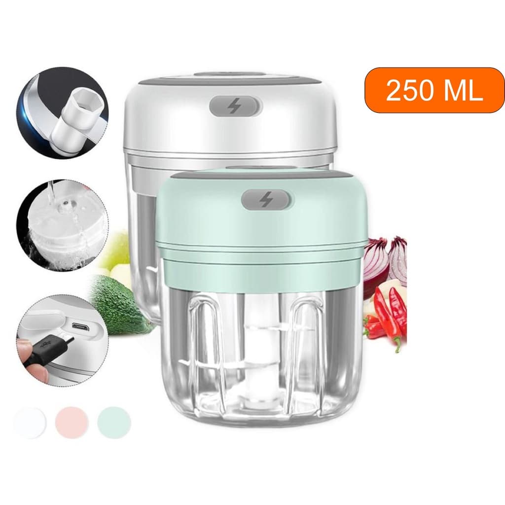 Mini Processador Triturador Sem Fio Elétrico Mini Processador Alimentos Moedor Elétrico  Alho, Cebola, Temperos E Frutas S/fio 250ml 5 Laminas + Manual e Cabo