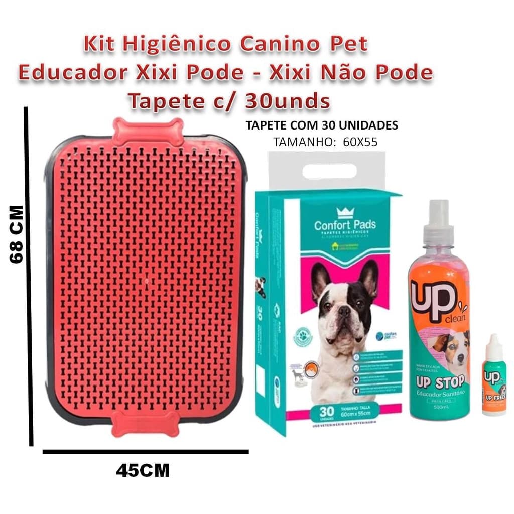 Kit Higiênico Canino Pet + Educador Xixi Pode - Xixi Não Pode + Tapete Higiênico c/30unds