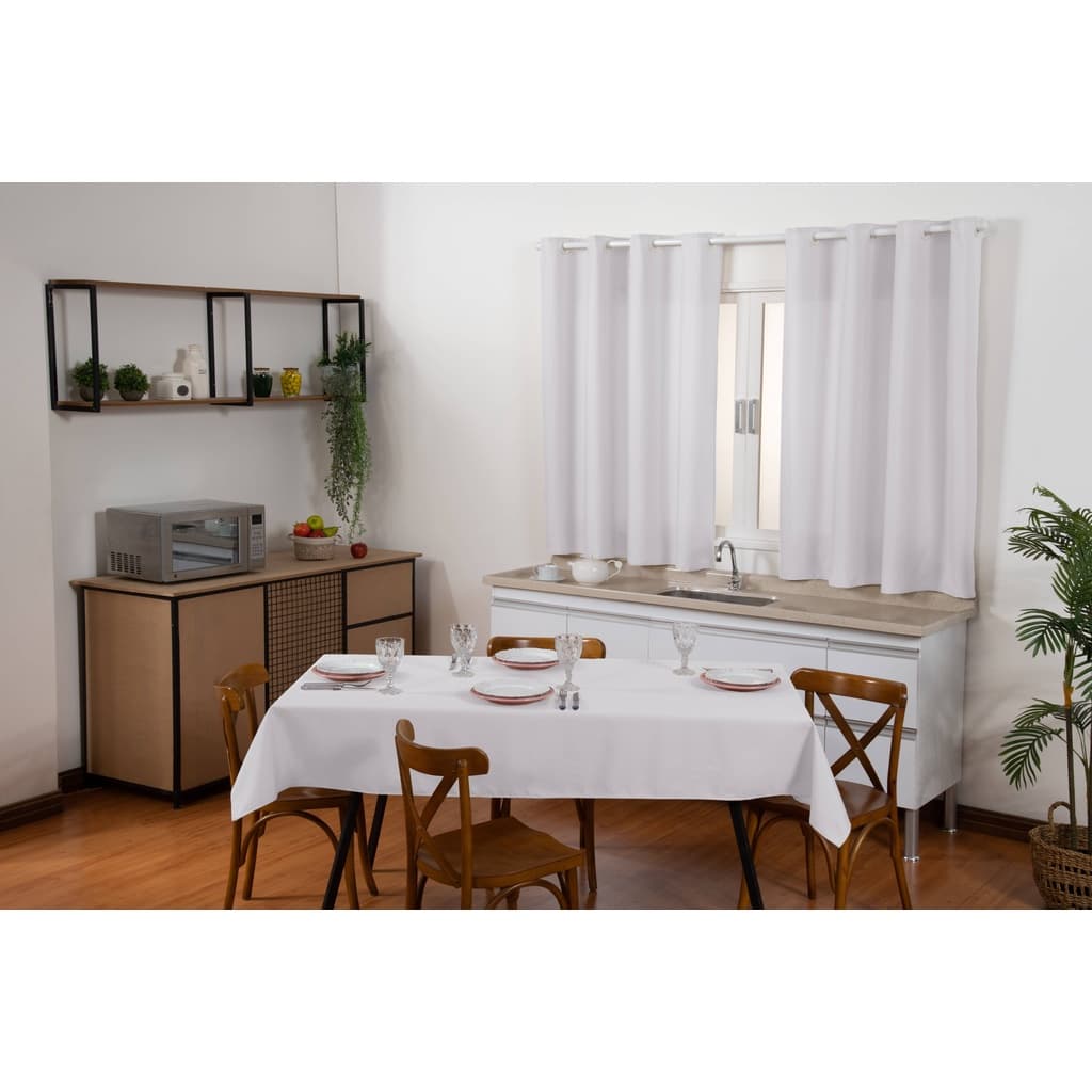 Jogo Toalha De Mesa 6 Cadeiras E Cortina Cozinha 2,00x1,40 Branco