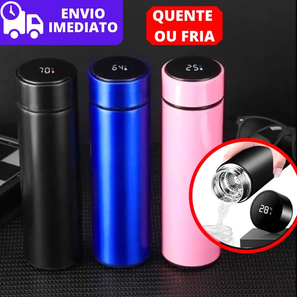 Garrafa Térmica Com Termômetro Digital Visor Led 500ml Aço Inox Garrafa Com Medidor de Temperatura