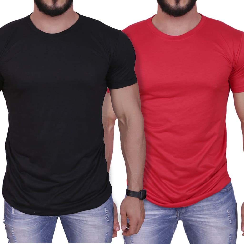 Kit 2 Camisetas masculina longline basica slim camisa masculina