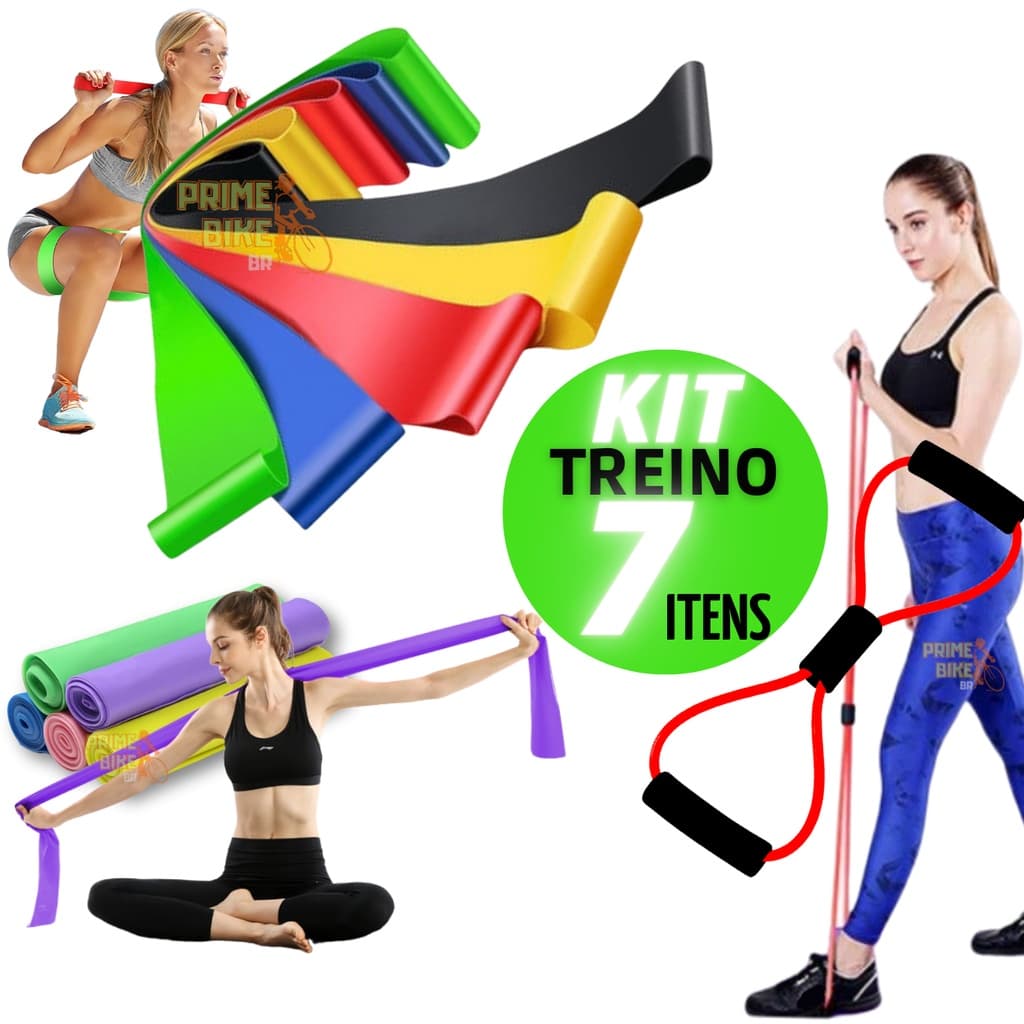 Kit 5 Elástico Treino Mini Band + Faixa Elástica Thera Band + Elástico Exercício Extensor Fisioterapia Academia