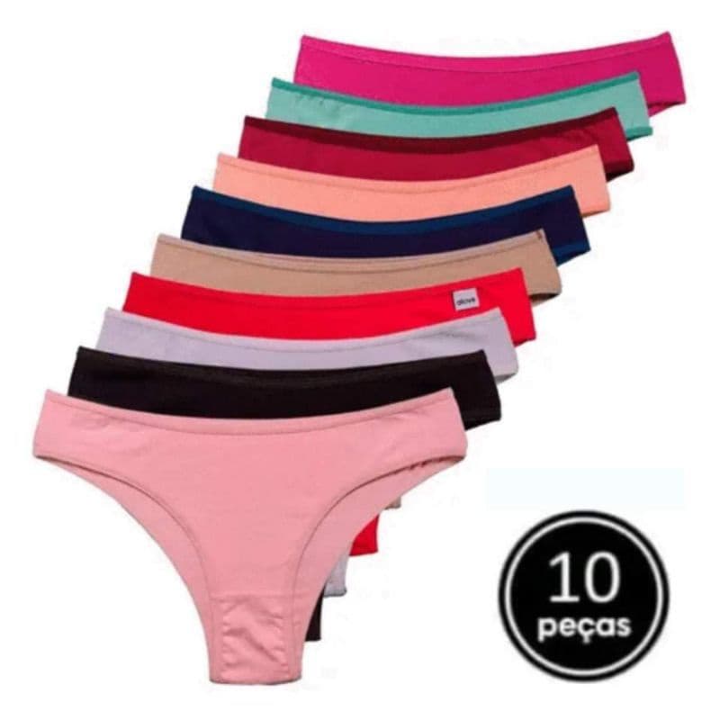 Kit 10 calcinhas tanga conforto microfibra lisa e estampada forro de algodão
