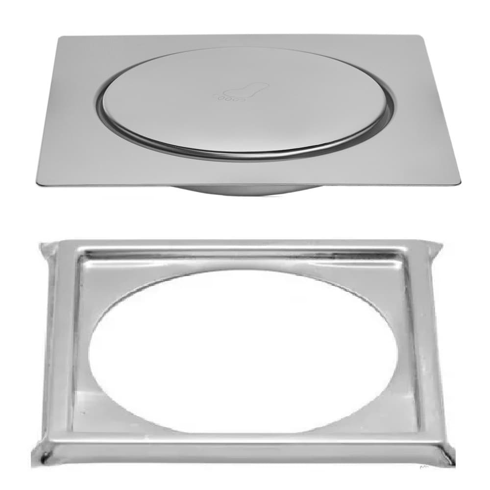 Ralo Para Piso Click Cromado e Porta Grelha Anti-Inseto Anti-Odor Banheiro Lavavo Lavanderia 15x15 Cm