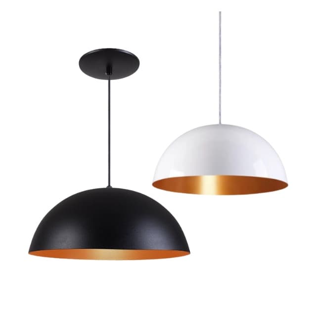 Kit 5 Pendentes Meia Lua Meia Bola 34cm Alumínio Branco Preto Cobre Lustre Luminária