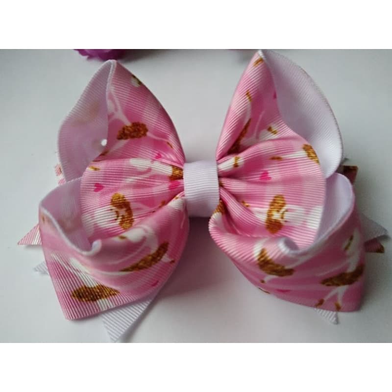 Laço Festa M Bico de Pato/ Laço Estampa Bailarina Rosa Branco/Laço infantil.