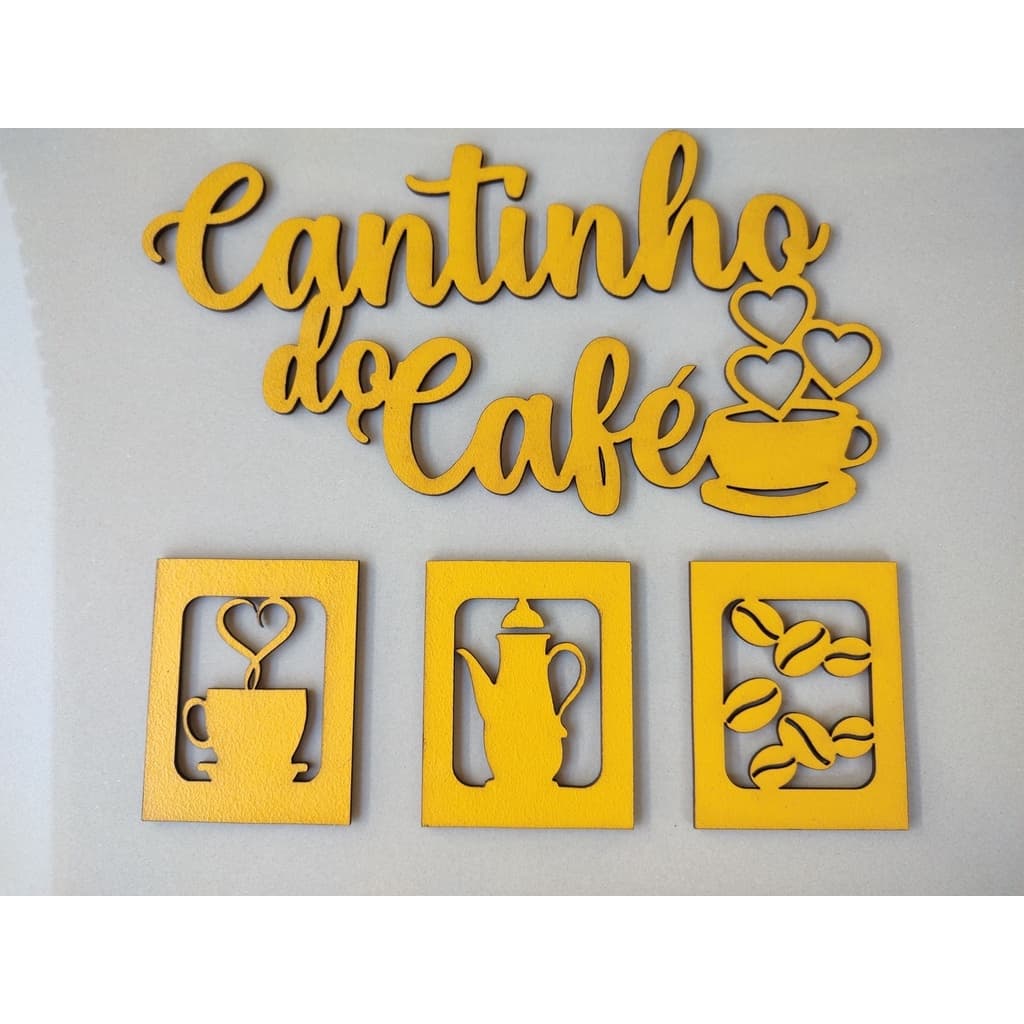 KIT CANTINHO DO CAFÉ AMARELO 4PEÇAS ALTO RELEVO DECORAÇÃO CASA COZINHA 30CM