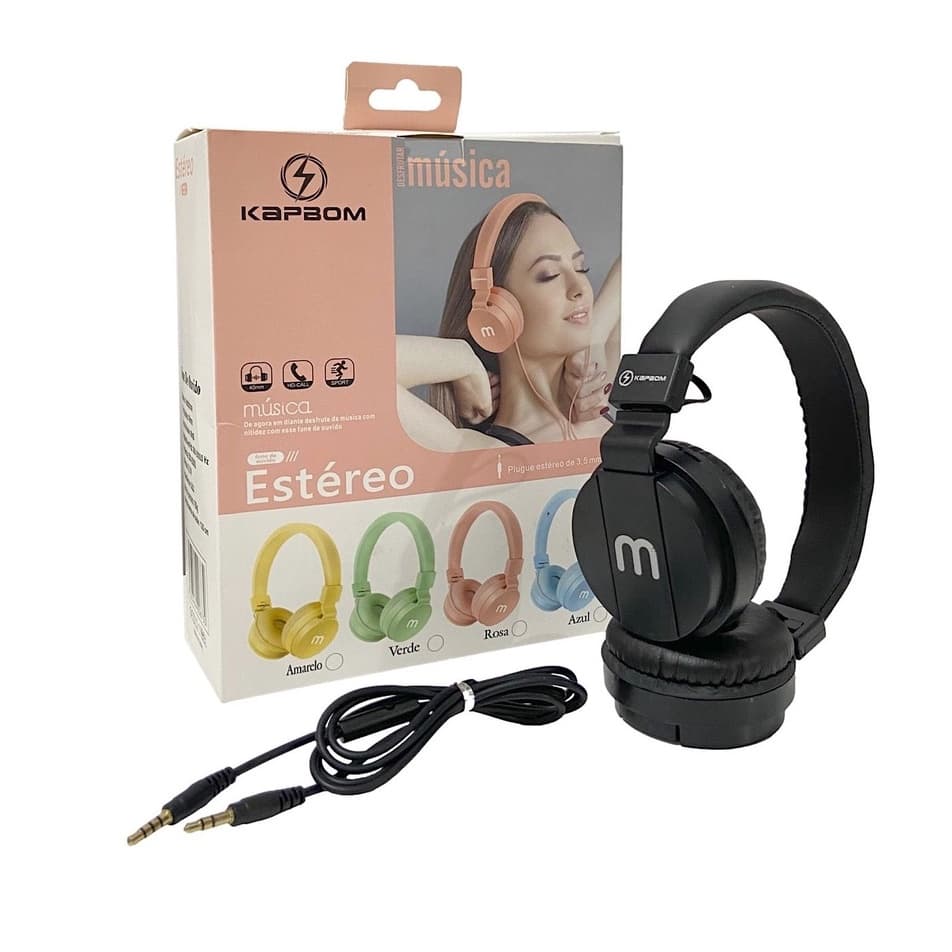 Fone Headphone P2 Estéreo com Fio Colorido e Cabo Destacável