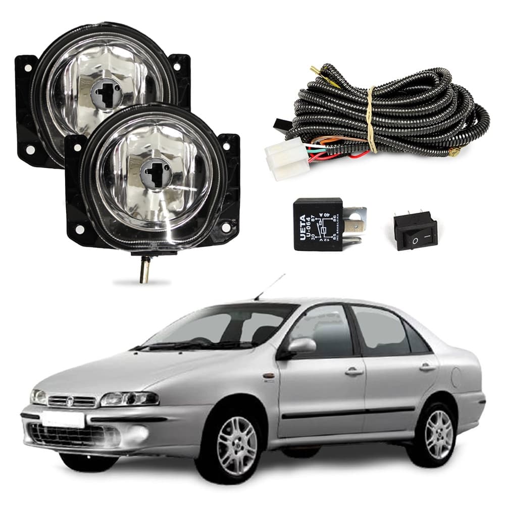 Kit Farol de Milha Fiat Marea 1998 a 2007 Farol Auxiliar de Carro Lente de Vidro Neblina Automotivo