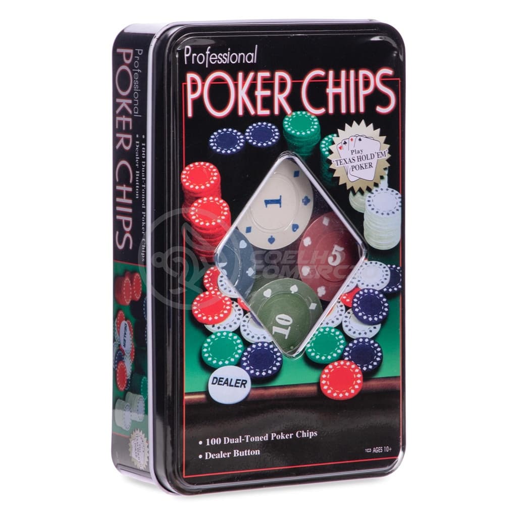 Professional Poker Chips Pôquer em Lata 100 Fichas Numeradas + Ficha Dealer