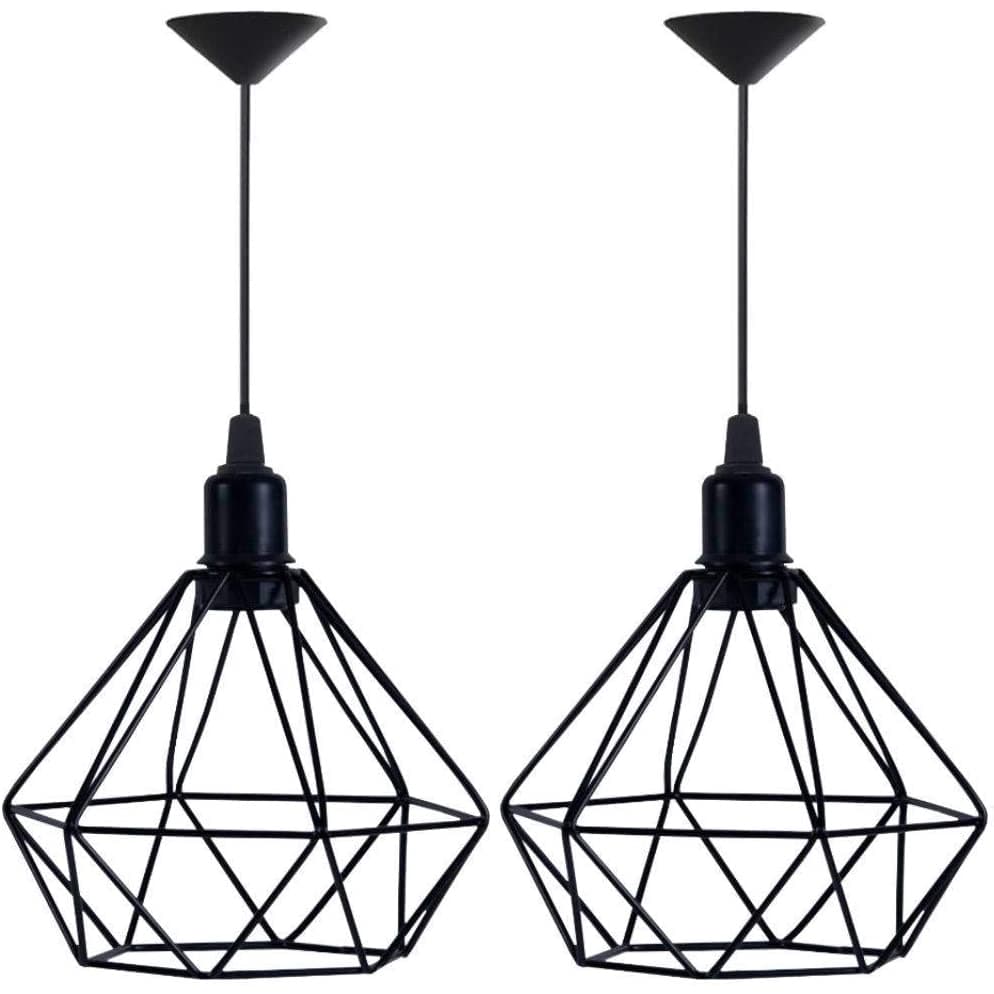 Kit 2 Pendente Lustre Luminária Aramado Diamante Preto