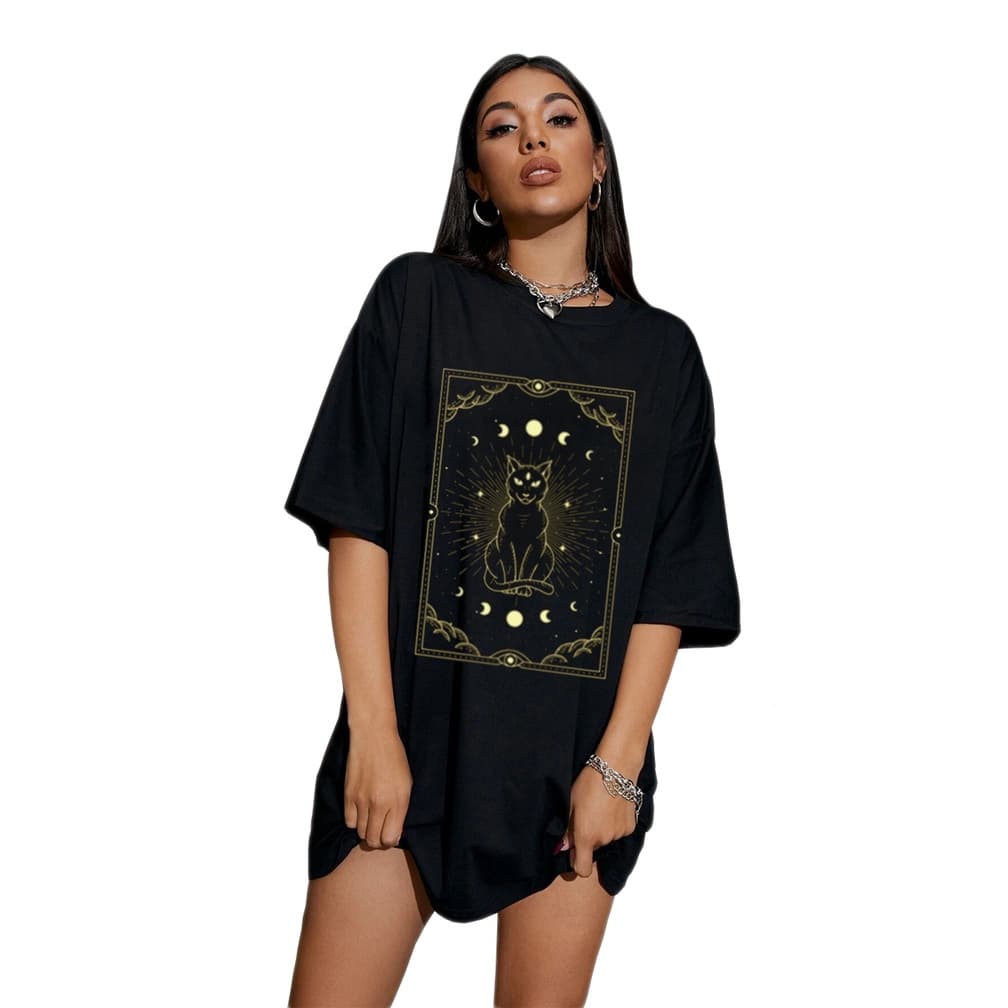 Camiseta Tradicional Longa Gato Mistico Tarot Signo100% Algodão Fio 30.1