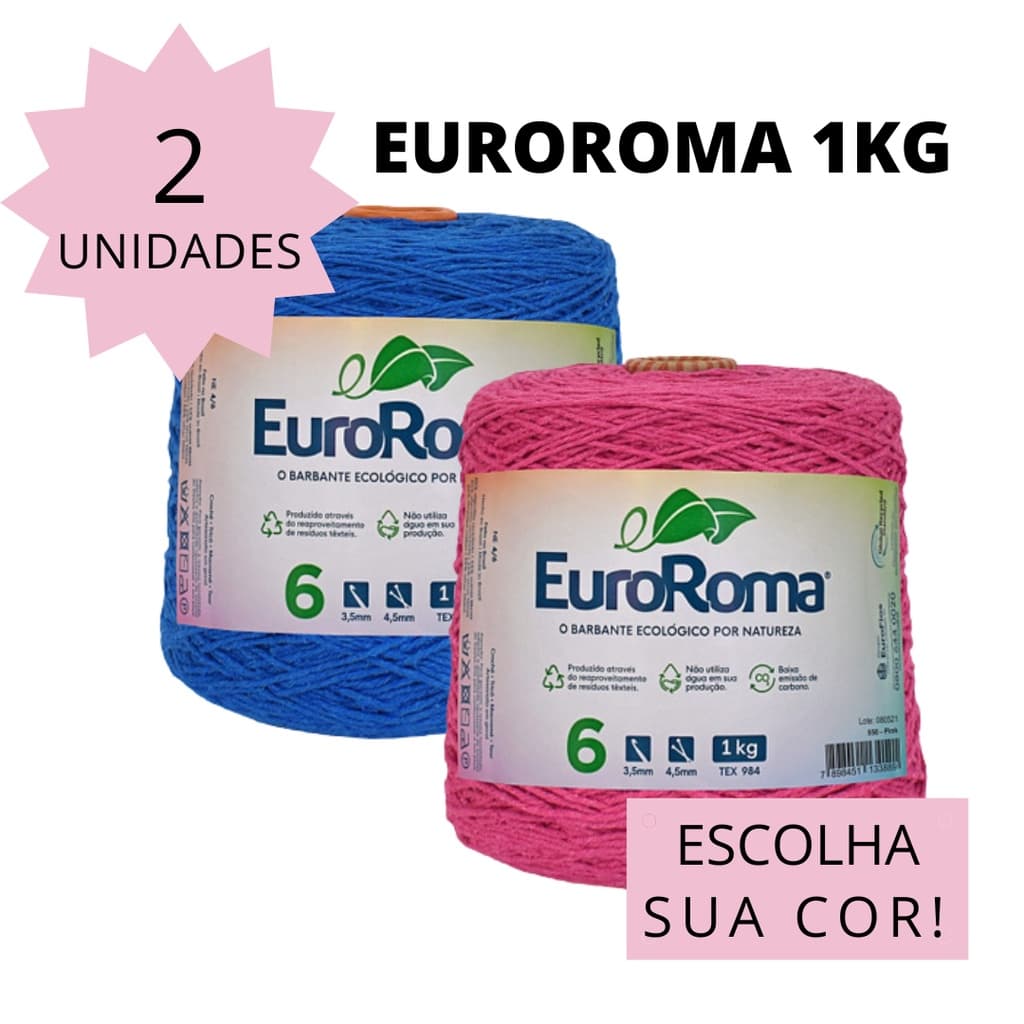 Kit com 2 Cones de Barbante Euroroma 1kg cada N°6 1016 metros