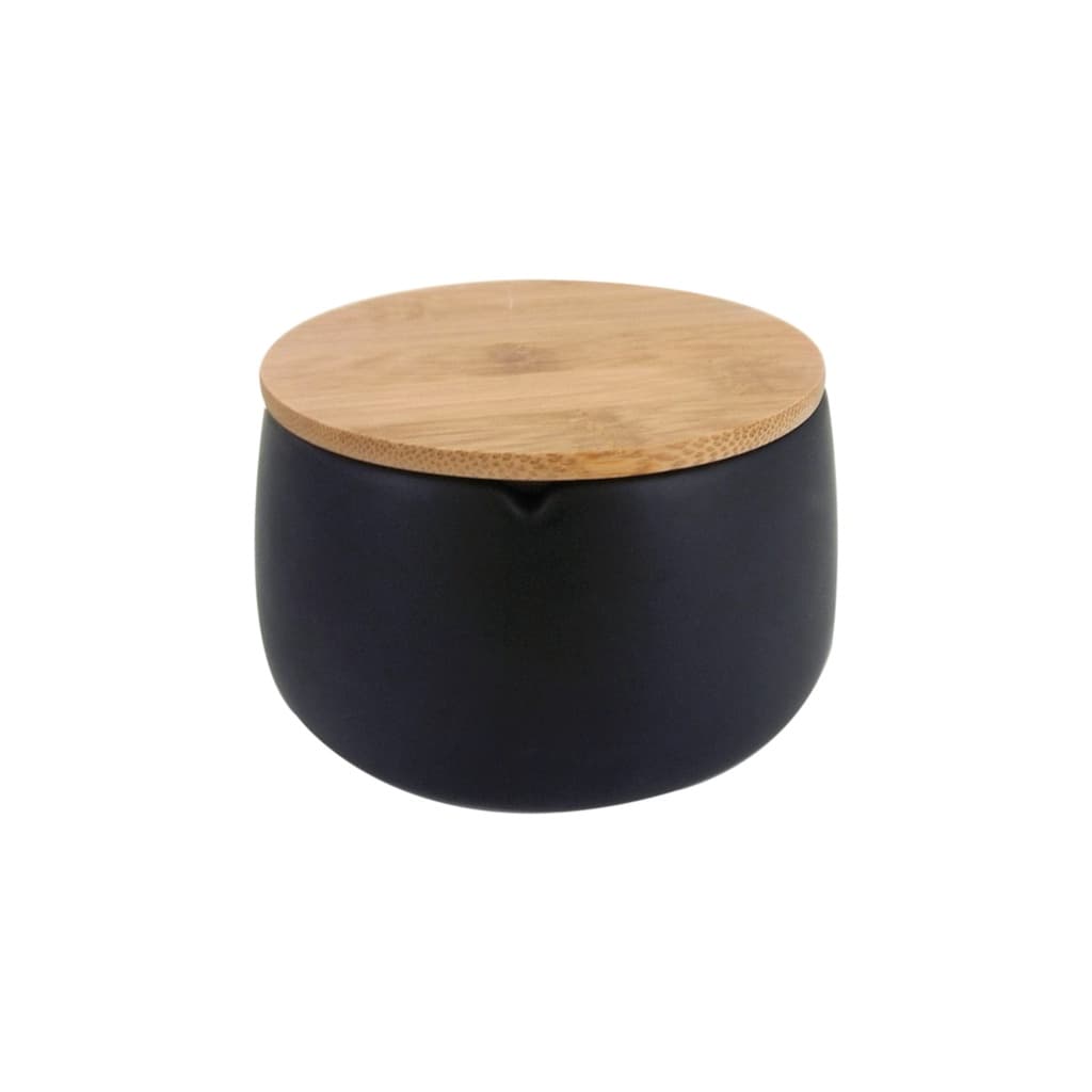 Porta Algodão Em Cerâmica Com Tampa de Bambu 12,5cm