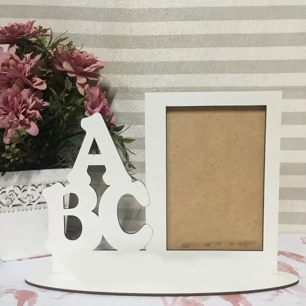 Porta Retrato Enfeite Abc Com Nome Personalizado Mdf Branco Foto 15x21 Unitário