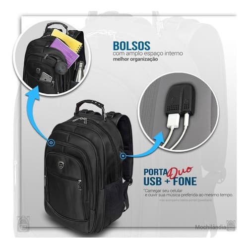 Mochila Masculina Impermeável Resistente Saida Usb acompanha carregador power bank