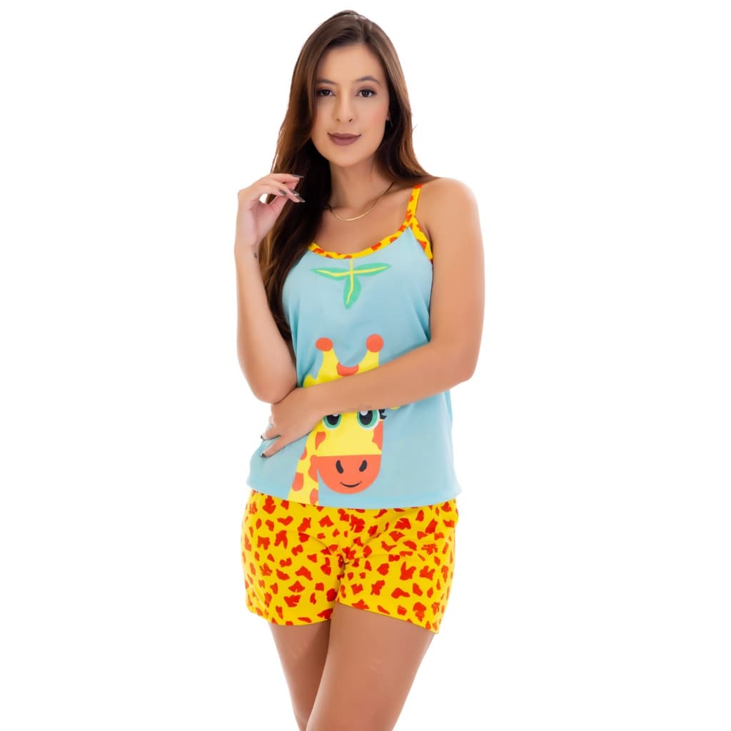 Pijama 4 Estações Baby Dool Feminino Girafa Feminino Animal Print Promoção 325