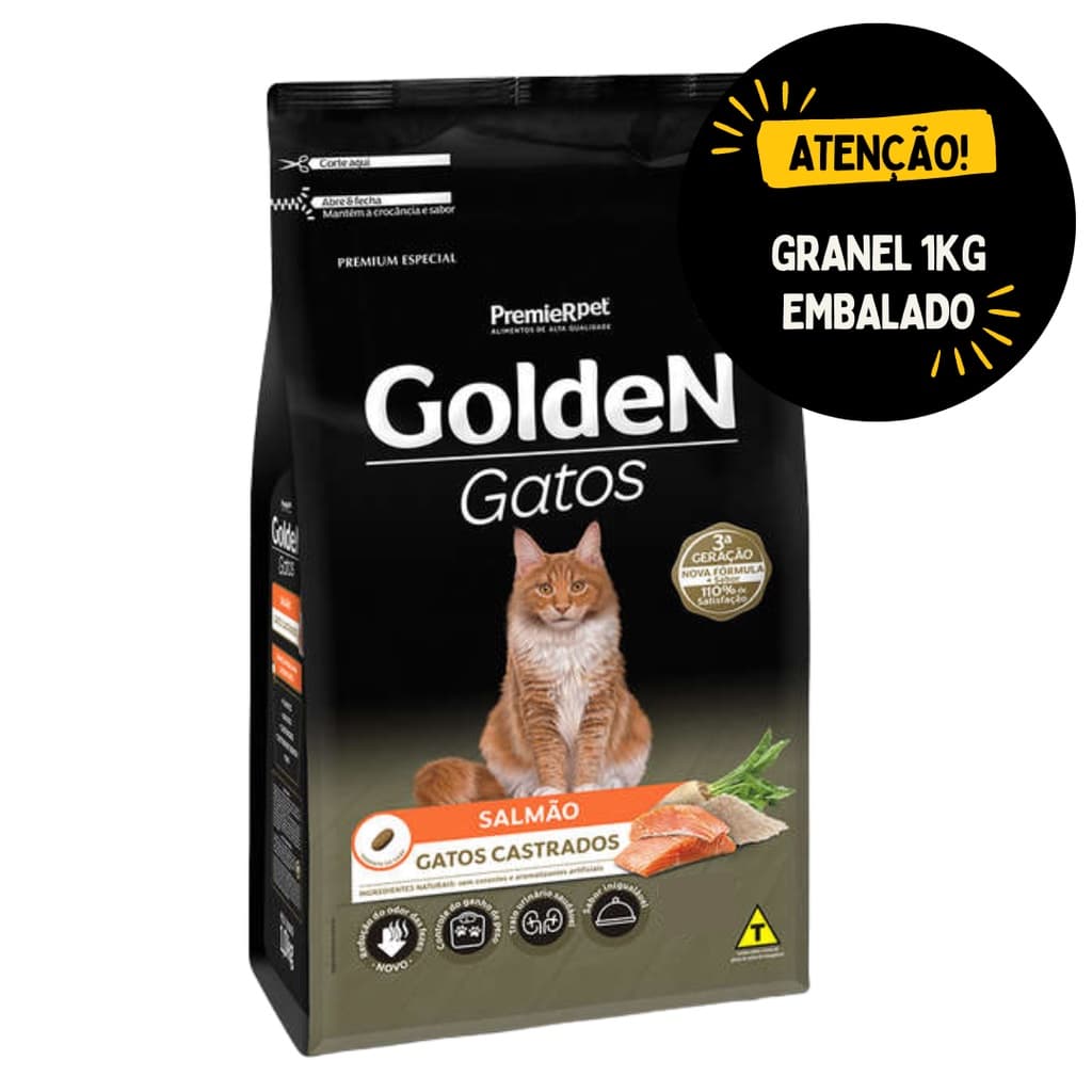 Ração Golden para Gatos Salmão Castrados sem corantes- Granel Embalado 1kg