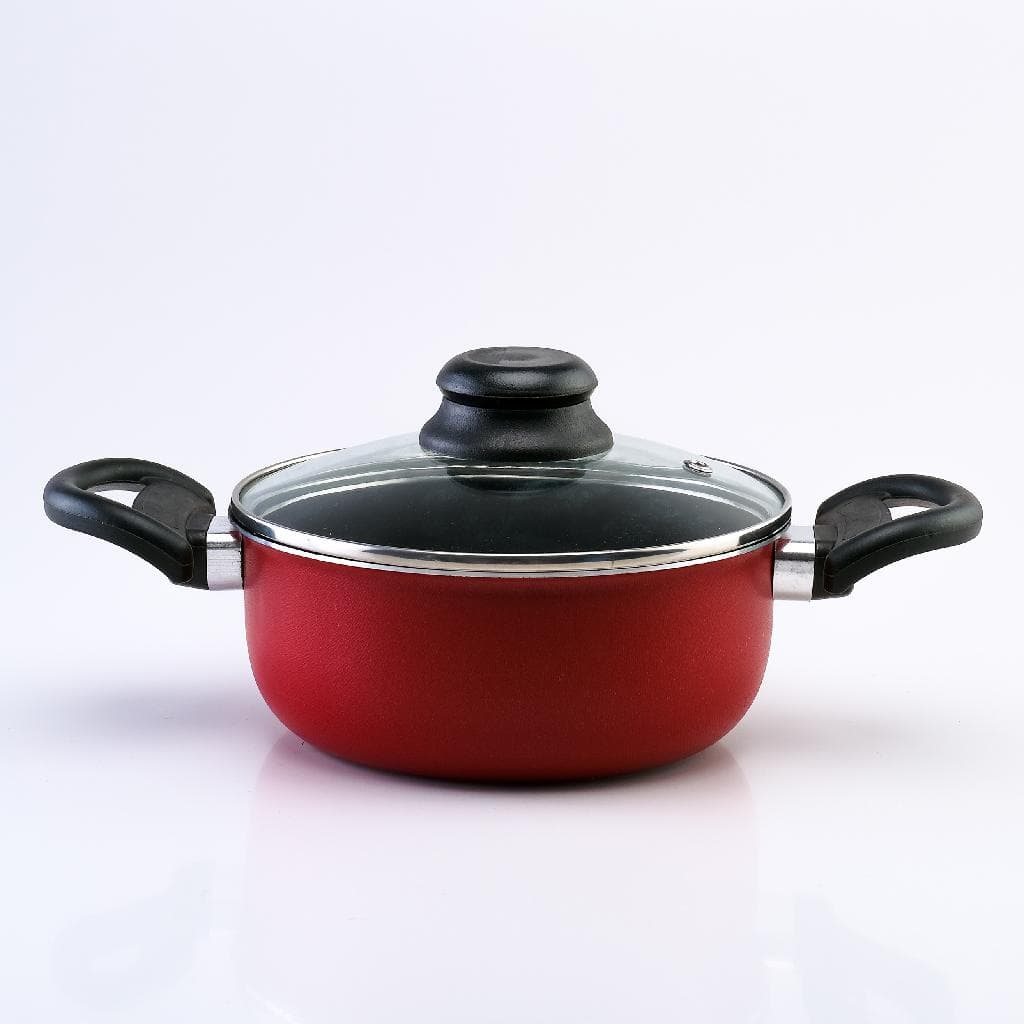 Caçarola 18cm Vermelha Com Tampa De Vidro Alumi-Aço Linha Premium J4TECH Alumínio Antiaderente Teflon Ultra Resistente