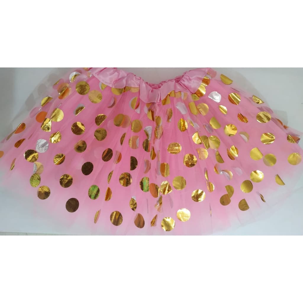 Saia de Tule Rosa com Bolas Douradas