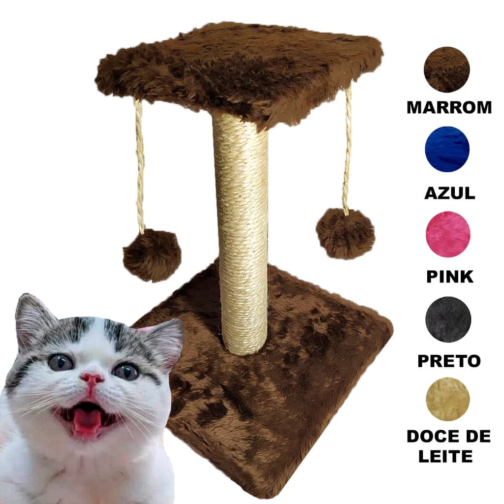 Arranhador Para Gato Poste sisal com 2 Base Brinquedo Gato com pompom Duplo