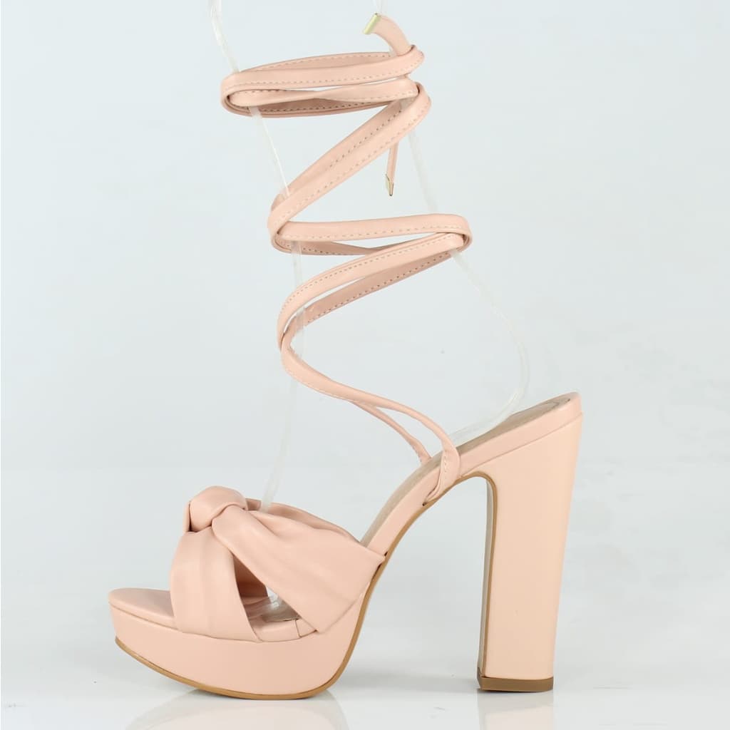 Sandália Salto Grosso Week Shoes Nó de Amarrar Nude (Forma Menor)