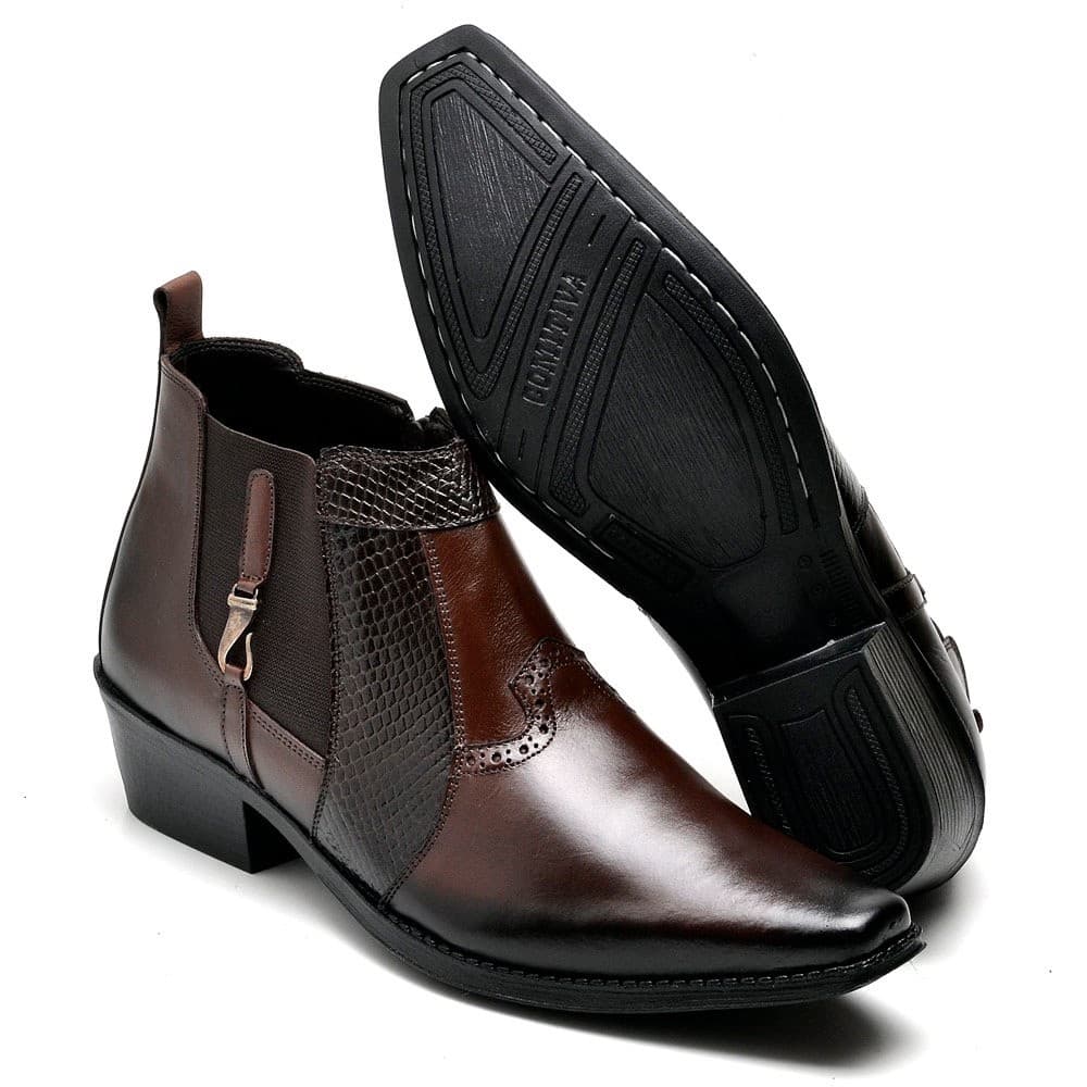 Bota Country Masculina Couro Legitimo Bico Fino Texana Cowboy 610