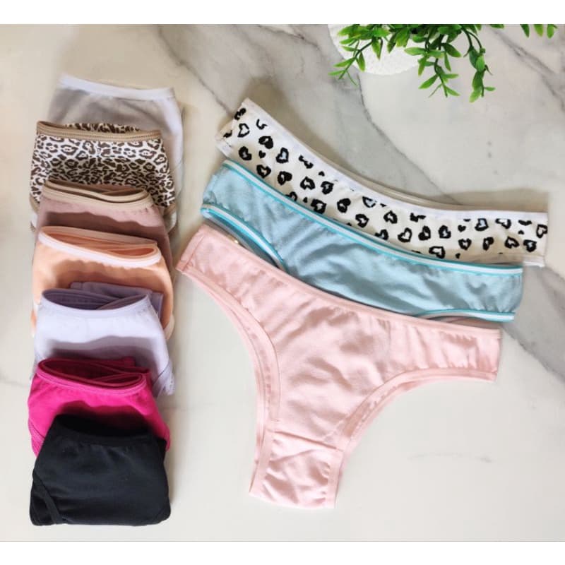Kit Com 10 Calcinhas Tanga Confortável Cotton Algodão Alta Qualidade Costura Reforçada Premium
