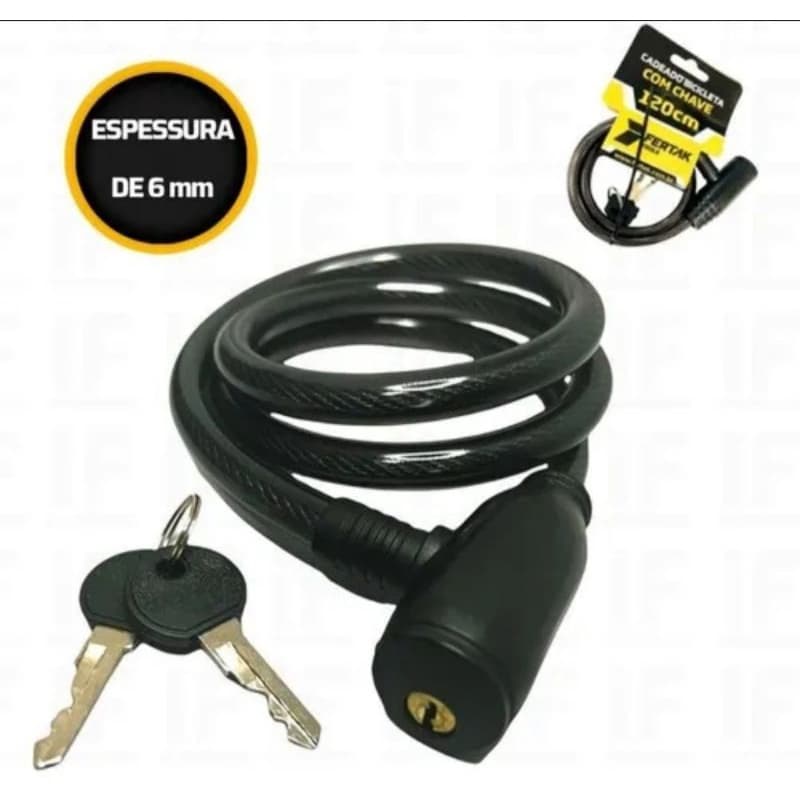 Cadeado Bicicleta Bike Moto Cabo De Aço 6mm x 120cm Fertak Tools