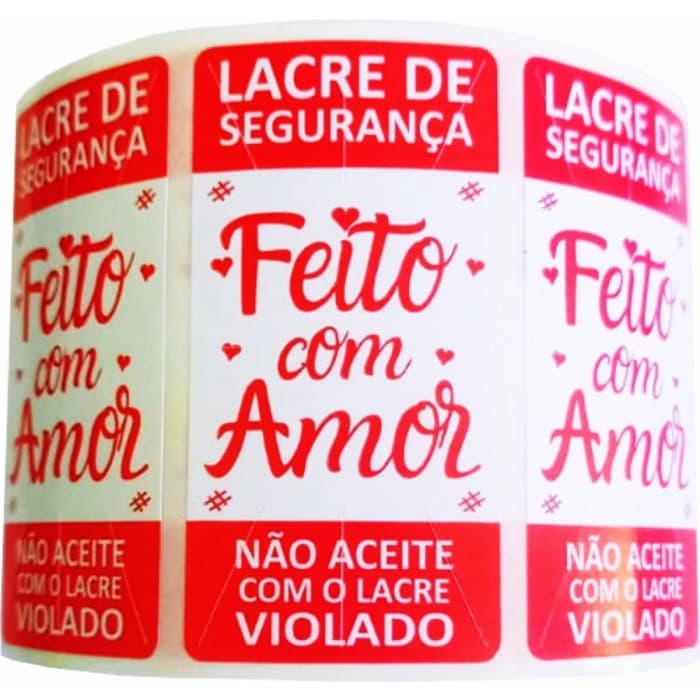 Lacre de Segurança Adesivo Delivery 6x3 cm 2.000 Und. Feito com Amor - Ifood, 99 Food, Rappi