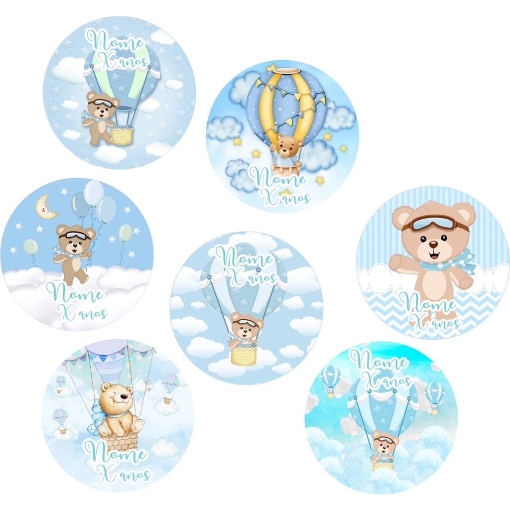 Adesivos Papel Fotográfico 3cm x 3xm Urso / Ursa Baloeiro / Baloeira Personalizado