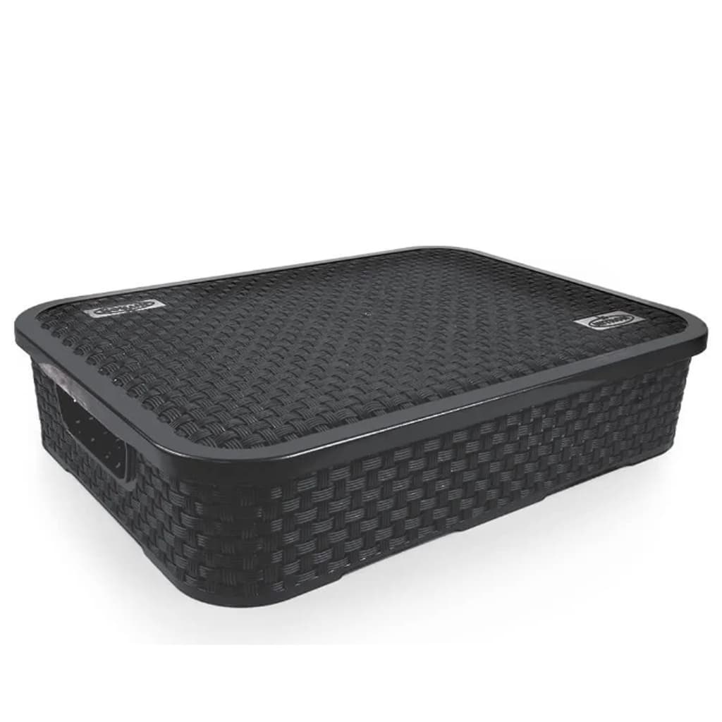 Cesto Rattan Baixo Com Tampa Grande  7 Litros Preto NDE	261/P Nitron