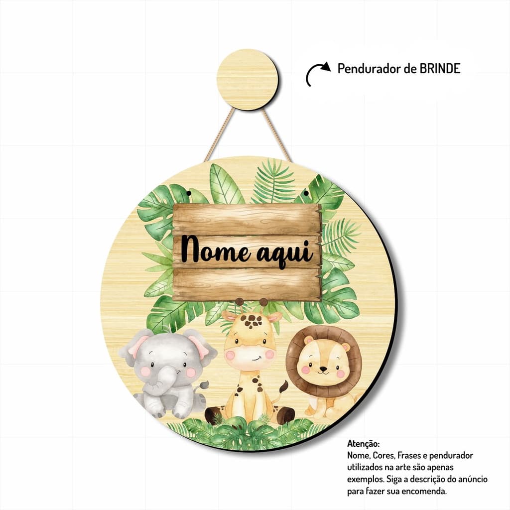 Placa Redonda Porta Maternidade Safari Animais Bichinhos Quarto de Bebê decoração Vários Modelos