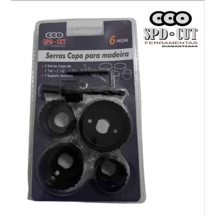 PROMOÇÃO Jogo Kit Serra Copo 6 peças Madeira, Gesso, PVC