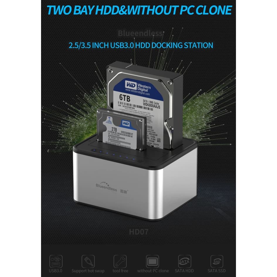 Leitor de HDD Externo 3.5 e 2.5 SATA USB 3.0 - Função Clone