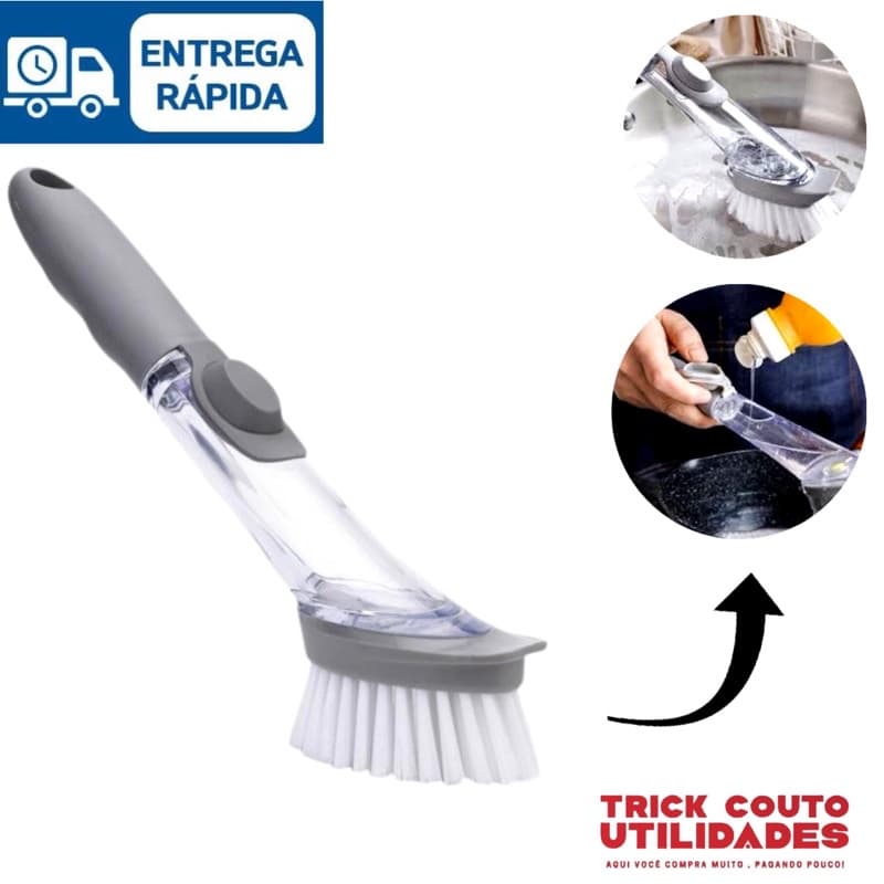 Escova Limpeza 2 em 1 Dispenser Detergente Esponja Cozinha Max Cleaner