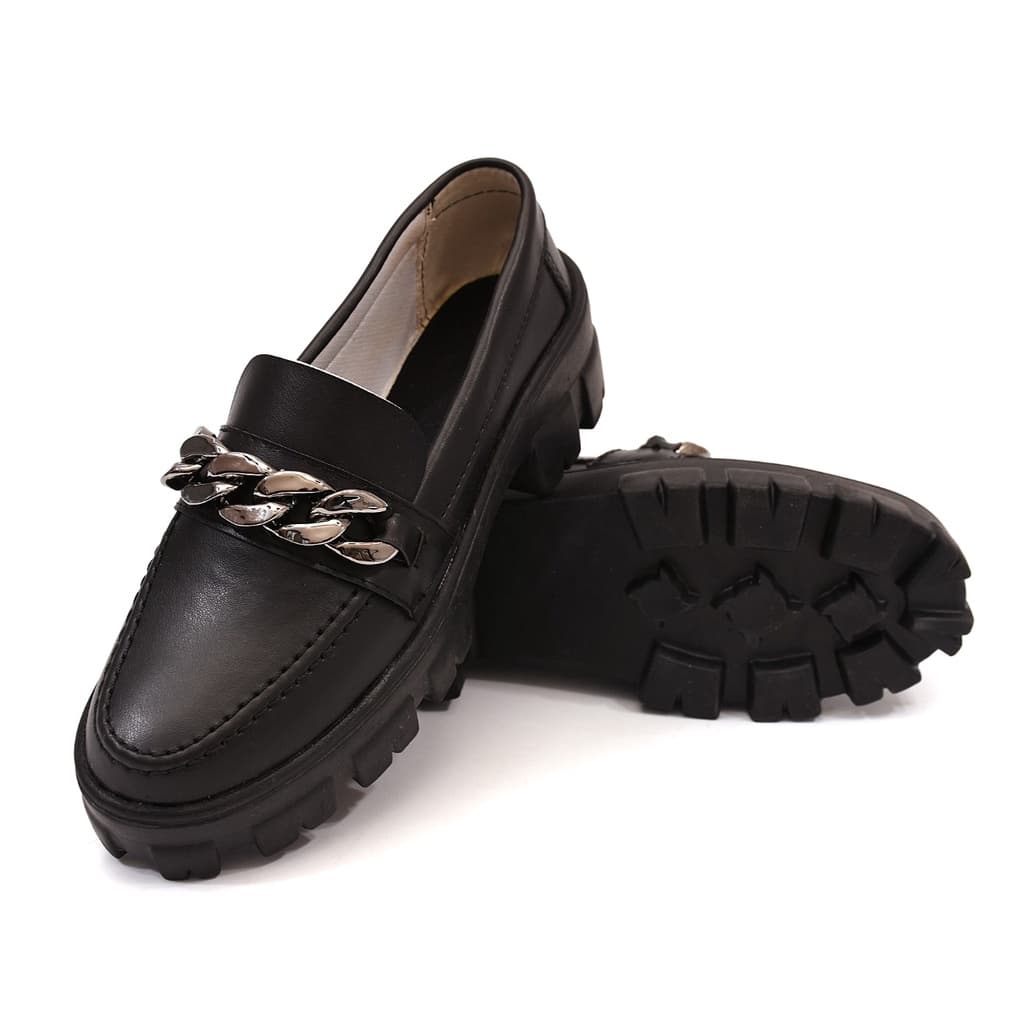 Mocassim Feminino tendecia Tratorado Preto corrente grafite