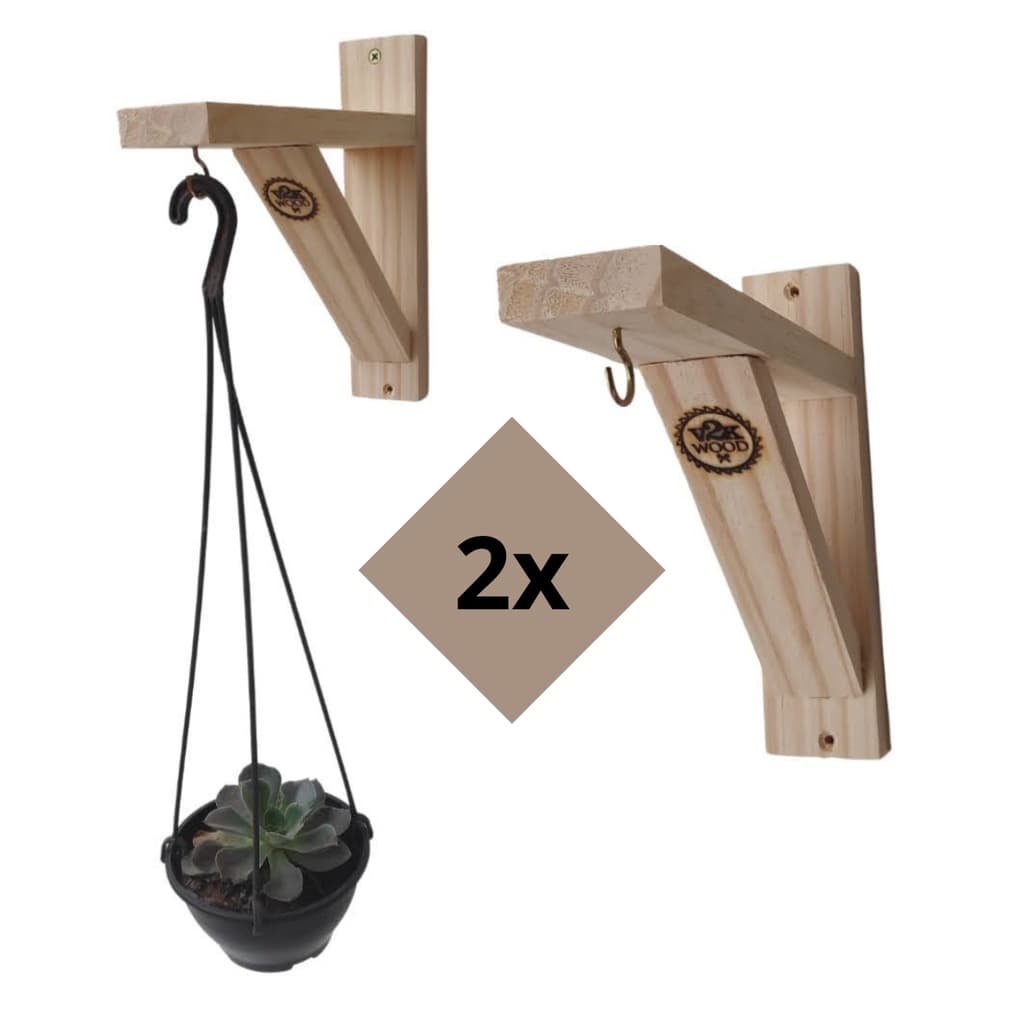 Kit 2 Suporte Pendurar Planta Na Parede Com Bucha E Parafuso de madeira